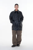 Arco button leather long jacket