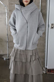 Diagonal Zipper Hood Zip-Up