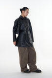 Arco button leather long jacket