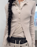 RIBBED BUTTON CARDIGAN