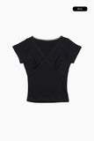 Lace point V-neck t-shirt