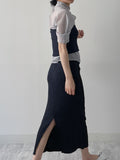 [Wrap set] Pleated H-line long skirt