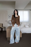 Loose fit studs fringe denim