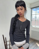 MIX POINT LONG SLEEVE BUTTON T-SHIRT