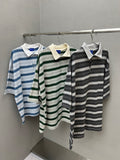 Boxy Stripe Collar Short Sleeve Tee