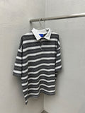 Boxy Stripe Collar Short Sleeve Tee