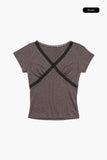 Lace point V-neck t-shirt