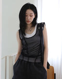Double mesh shirring sleeveless