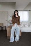 Loose fit studs fringe denim
