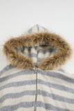 Stripe fur crop hood zip-up