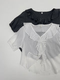 Frill V-Neck See-Through Blouse
