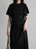 [Premium] Orea High Neck Short Sleeve Pleated T-Shirt
