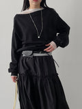 One-shoulder boat neck loose fit sweatshirt