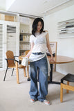 Side pin tuck rivet denim