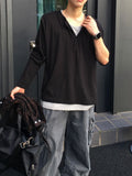 Moro Dual Layered Henley Neck Long Sleeve
