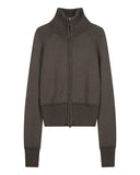HIGH-NECK TWO-TONE KNIT ZIP-UP