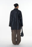 Arco button leather long jacket