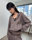 WAFFLE PIGMENT LOOSE HOOD ZIP-UP