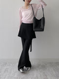 [Skirt SET] Grid pin tuck boot cut slacks