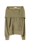 Hood hole off-shoulder knit