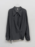 Crinkle Big Collar Wrap Blouse