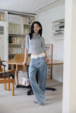Double white layered denim