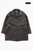 Arco button leather long jacket