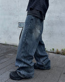 Crack Washed Tin Blue Denim