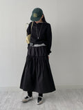 Ribbon shirring flare long skirt
