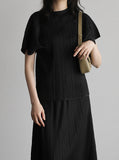 [Premium] Orea High Neck Short Sleeve Pleated T-Shirt