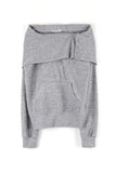 Hood hole off-shoulder knit