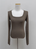Mite Rib Square Neck Long Sleeve T-Shirt