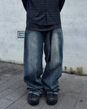Crack Washed Tin Blue Denim