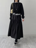 Ribbon shirring flare long skirt