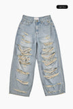 Happy destroyed wide denim pants