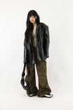 Antique snap crack leather jacket
