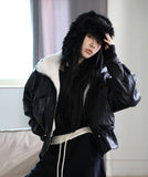 Full lining fur) Trimming string leather jacket