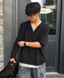 Moro Dual Layered Henley Neck Long Sleeve