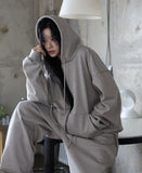Lining mink fur) Ponpo easy hood zip-up