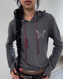 GRAPHIC LEATHER STRING TERRY HOODIE