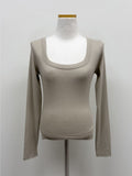 Mite Rib Square Neck Long Sleeve T-Shirt