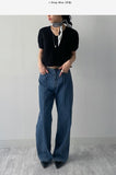 107 Pintuck High-Waist Wide Denim Pants