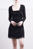 Curling crop cardigan + chiffon one-piece set