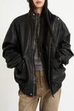 Fur lining leather blouson jumper