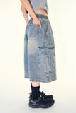 Radial wide denim bermuda pants