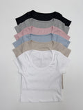 Rib Deep U-neck Short Sleeve T-Shirt