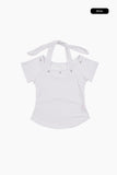 Ciel eyelet halter crop t-shirt