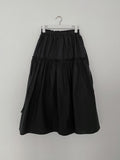 Ribbon shirring flare long skirt