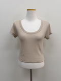Rib Deep U-neck Short Sleeve T-Shirt