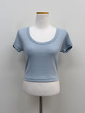 Rib Deep U-neck Short Sleeve T-Shirt